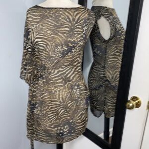 VINTAGE SHEER ONE SLEEVE SIDE-ROUCHING SEXY BATHING SUIT COVER 100% SILK